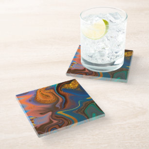 pattern abstract marbled glass coaster