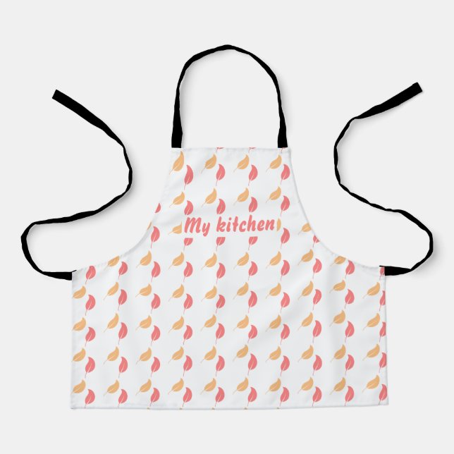 Pattern All-Over Print Apron Yellow Pink Leaves (Front)