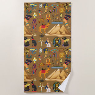Pattern Ancient Egyptian Hieroglyphic Symbol Beach Towel