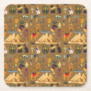Pattern Ancient Egyptian Hieroglyphic Symbol  Square Paper Coaster