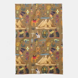 Pattern Ancient Egyptian Hieroglyphic Symbol  Tea Towel