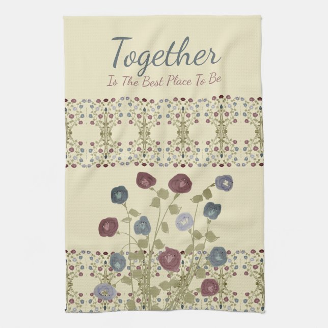 Pattern and floral accented tea towel (Vertical)