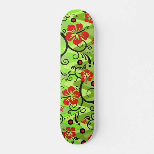 Pattern ARTs - hibiscus decor | sinus green Skateboard (Front)