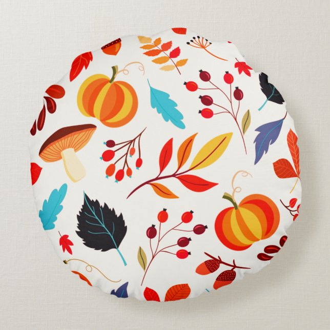 Pattern Autumn Round Pillow (Back)