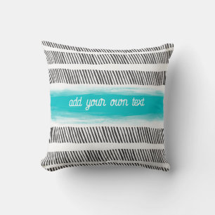 pattern black white and turquoise boho add text cushion