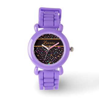 pattern black with colorful dots and flowers watch