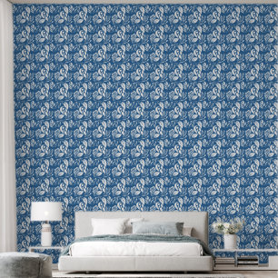 Pattern Blue and White Bedroom Wallpaper
