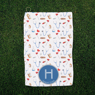 Pattern Blue Monogram Doctor Golf Towel