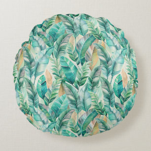 Pattern Boho Bananas Leaves Round Cushion