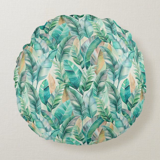 Pattern Boho Bananas Leaves Round Cushion (Front)