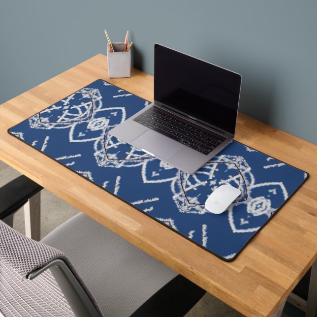Pattern Bright Blue & White Snow Shapes Desk Mat (Office 2)