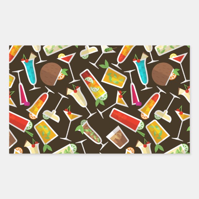 Pattern cocktail and long drink, cocktail bar rectangular sticker (Front)