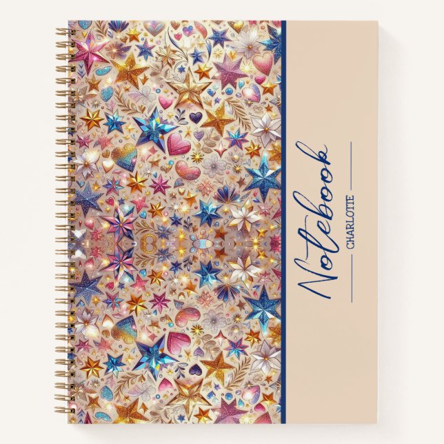 Pattern Colourful Shiny Stars Spiral Notebook (Front)