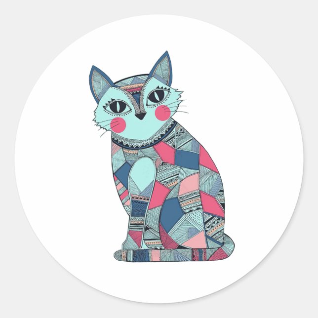 Pattern Cute Cat Classic Round Sticker (Front)