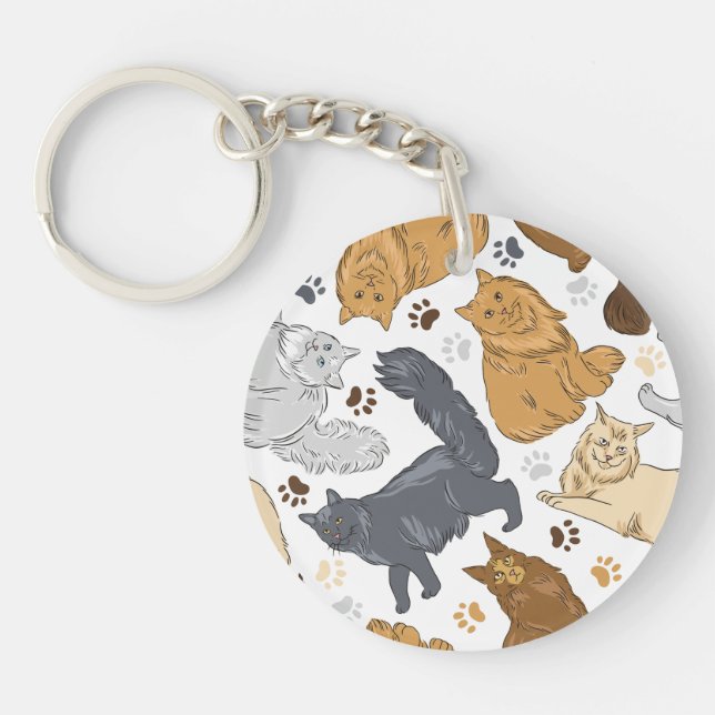 Pattern cute cat house cat, Maine Coon Key Ring (Front)