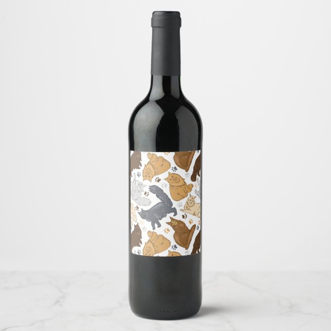 Pattern cute cat house cat, Maine Coon Wine Label (Front)