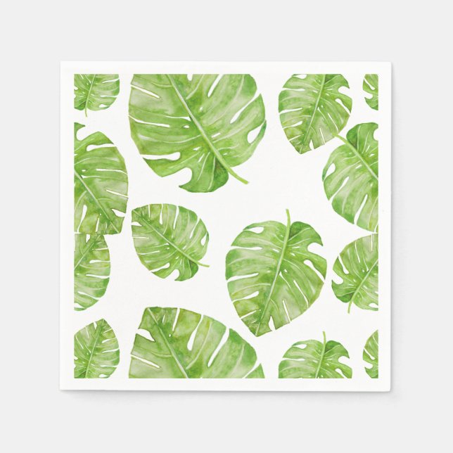 Pattern Cute Chic Banana Leaf Green White Napkin (Front)