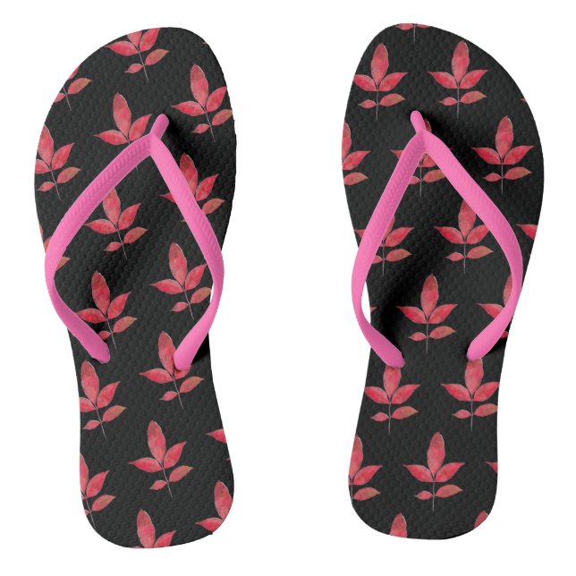 Pattern Cute Chic Leaf Colourful Black Red Jandals (Footbed)
