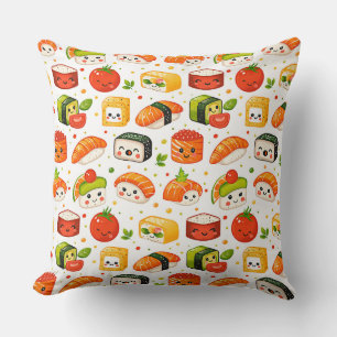 Pattern cute kawaii food sushi characters, white b cushion