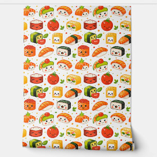 Pattern cute kawaii food sushi characters, white b wallpaper