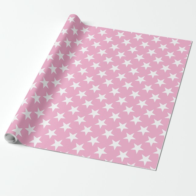 Pattern Cute Pink White Stars Gift Elegant Modern Wrapping Paper (Unrolled)