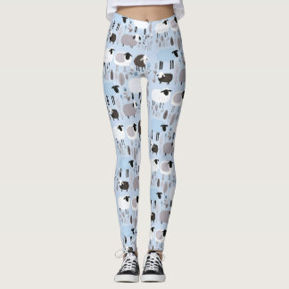Pattern Cute Sheep Pastel Blue Colour Minimal Leggings