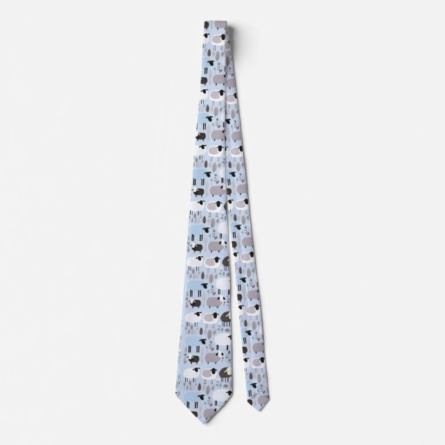 Pattern Cute Sheep Pastel Blue Colour Minimal Tie (Front)