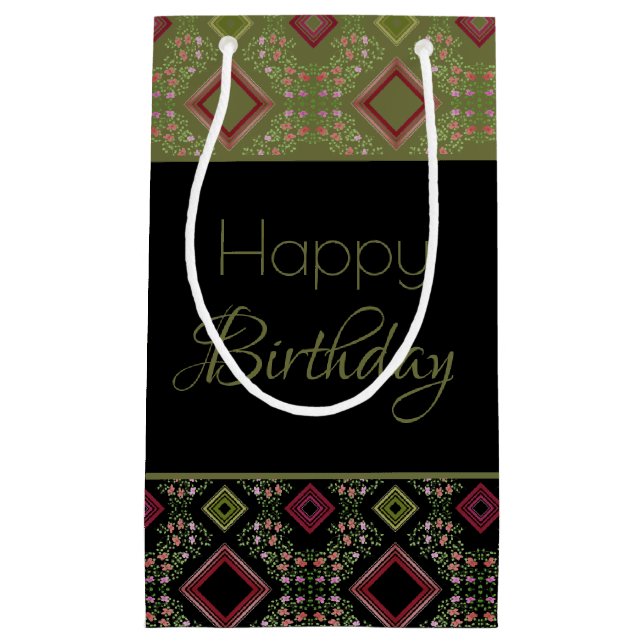 Pattern Detailing With Burgundy Small Gift Bag (Front)