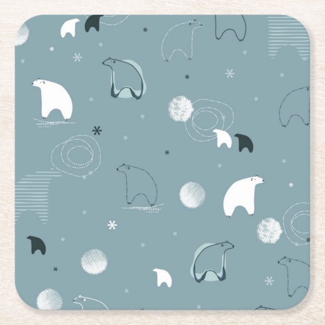 pattern displaying a cute polar square paper coaster (Front)