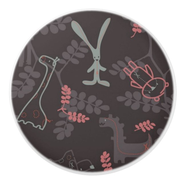 pattern displaying baby animals 1 ceramic knob (Front)