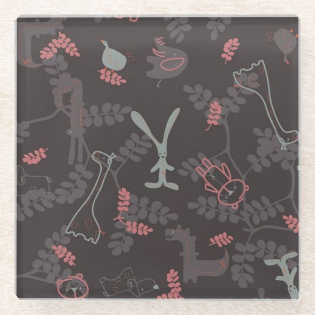 pattern displaying baby animals 1 glass coaster (Front)