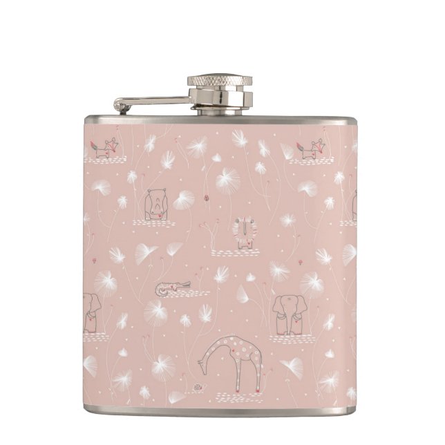 pattern displaying cute baby jungle animals hip flask (Front)