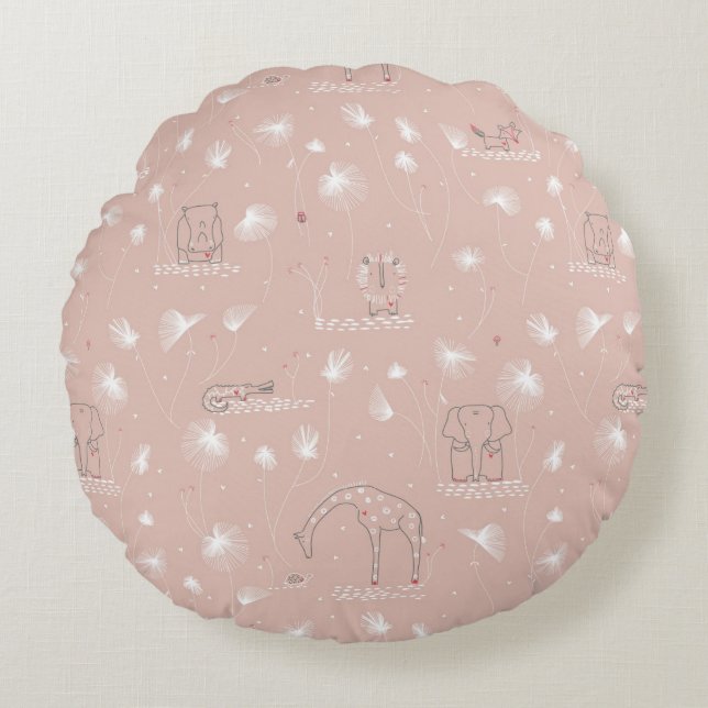 pattern displaying cute baby jungle animals round cushion (Front)