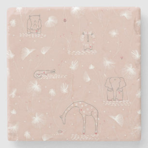 pattern displaying cute baby jungle animals stone coaster