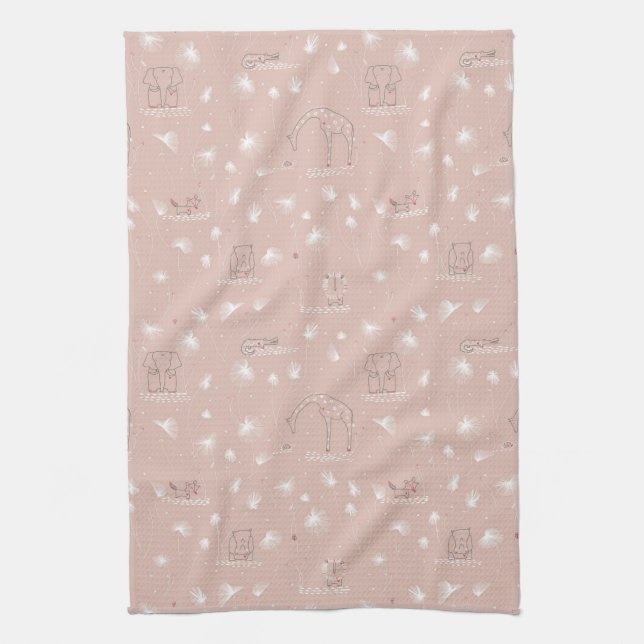pattern displaying cute baby jungle animals tea towel (Vertical)