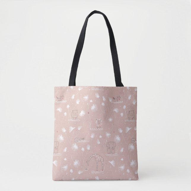 pattern displaying cute baby jungle animals tote bag (Front)