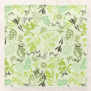 pattern displaying little baby birds glass coaster