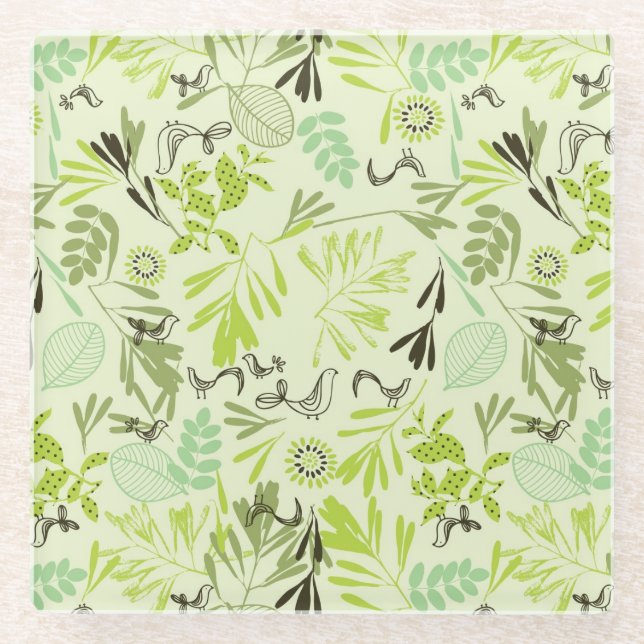 pattern displaying little baby birds glass coaster (Front)