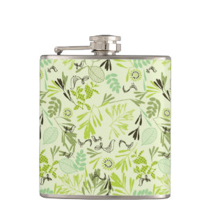 pattern displaying little baby birds hip flask