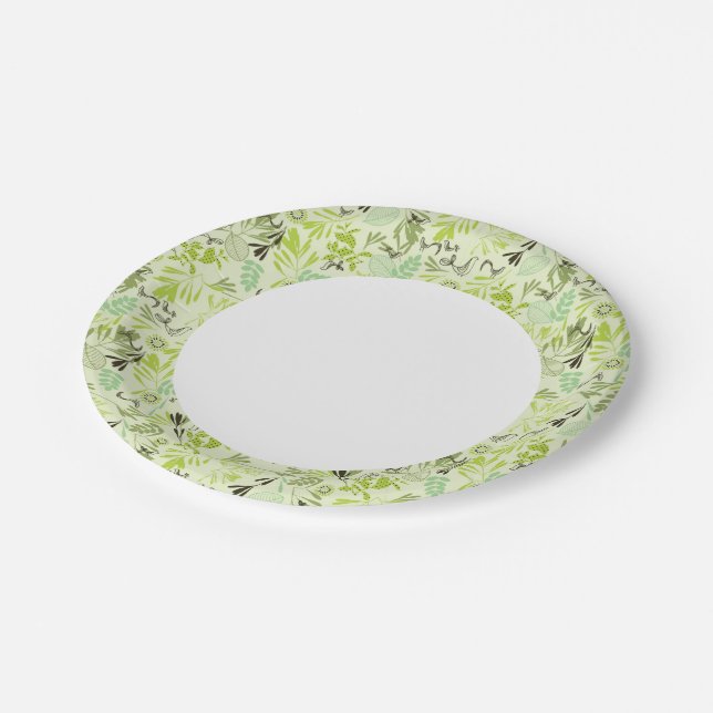 pattern displaying little baby birds paper plate (Angled)
