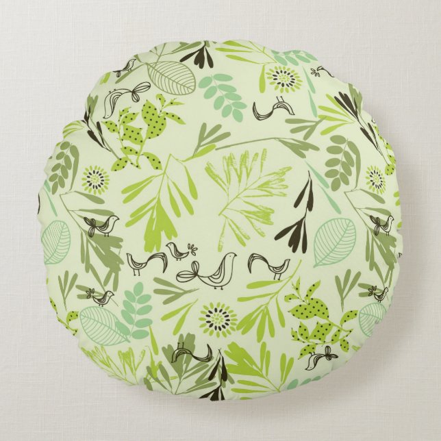 pattern displaying little baby birds round cushion (Front)