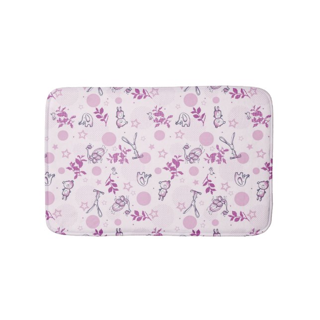 pattern displaying vintage baby animals bath mat (Front)