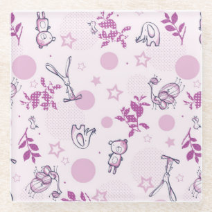 pattern displaying vintage baby animals glass coaster
