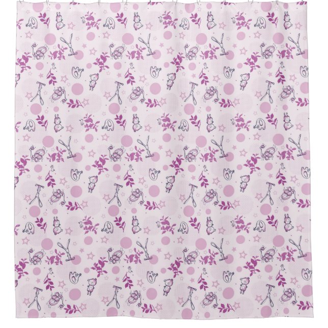 pattern displaying vintage baby animals shower curtain (Front)