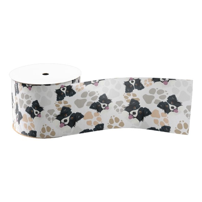 Pattern Dog Paws Border Collie Grosgrain Ribbon (Spool)