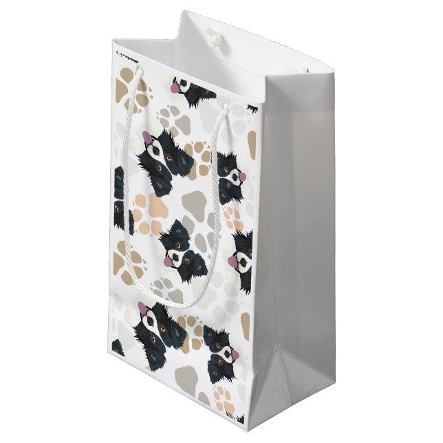 Pattern Dog Paws Border Collie Small Gift Bag (Front Angled)
