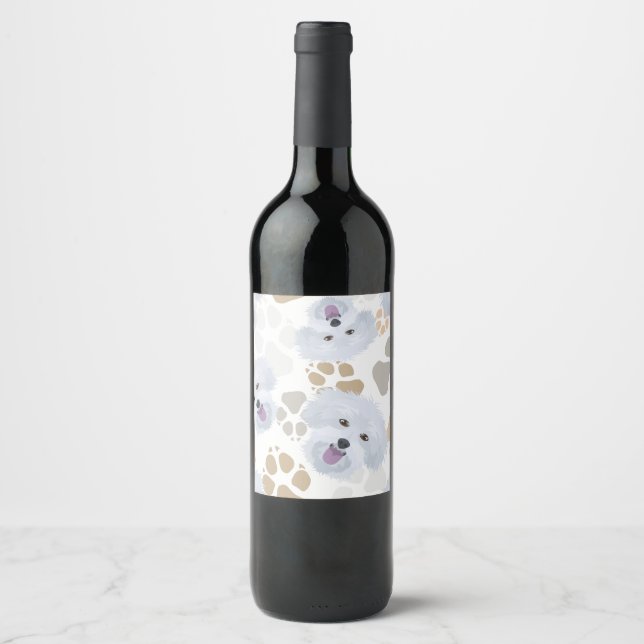 Pattern Dog Paws Maltese Wine Label (Front)