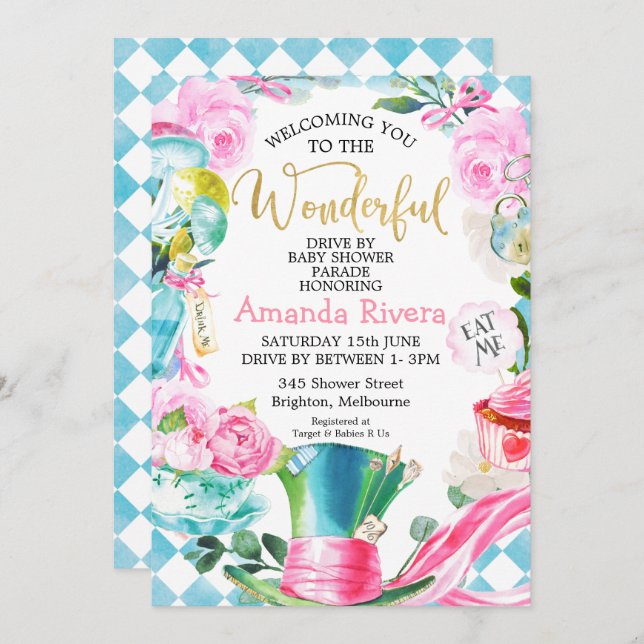 Pattern Drive By Parade Wonderland Baby Shower  Invitation (Front/Back)