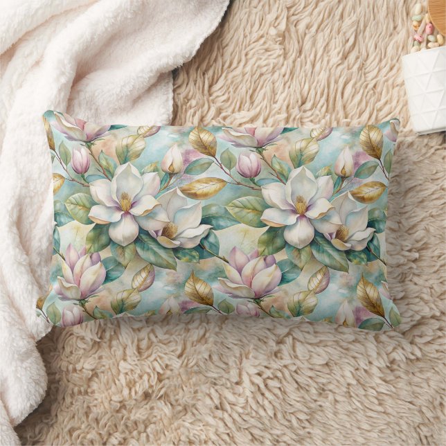 Pattern Elegant Magnolia Flowers Lumbar Cushion (Blanket)