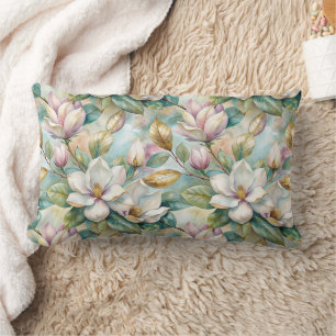 Pattern Elegant Magnolia Flowers Lumbar Cushion